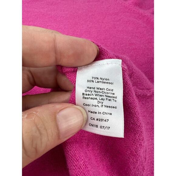 Talbots M Petite Fuchsia Pink Lambswool Lightweight Flounce Bell Sleeve Sweater - Picture 8 of 10